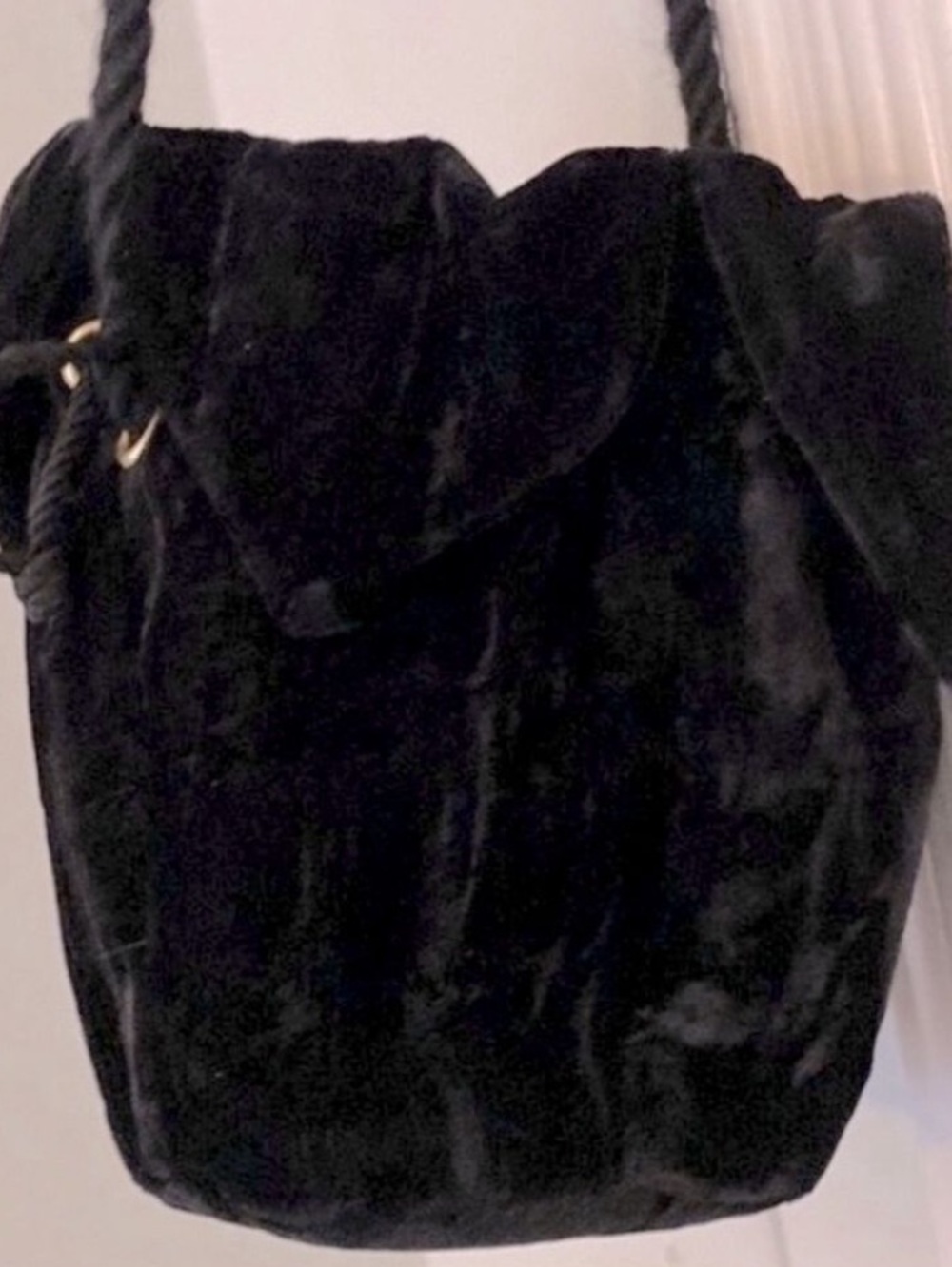 Saks Fifth Avenue Black Label Genuine Leather + Velvet Drawstring Bag Silk Rope